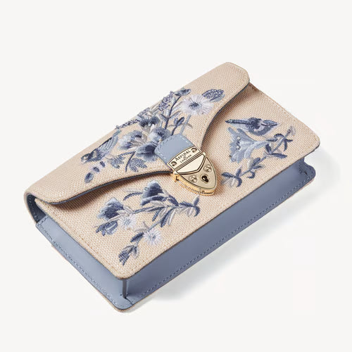 Clutch -  Sky Blue Ivory Canvas Raffia