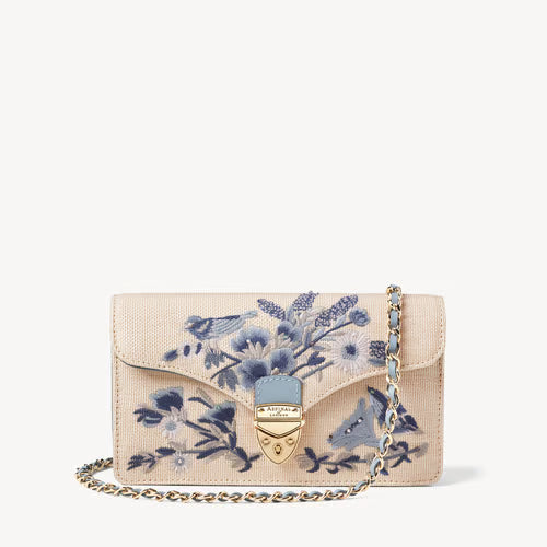 Clutch -  Sky Blue Ivory Canvas Raffia
