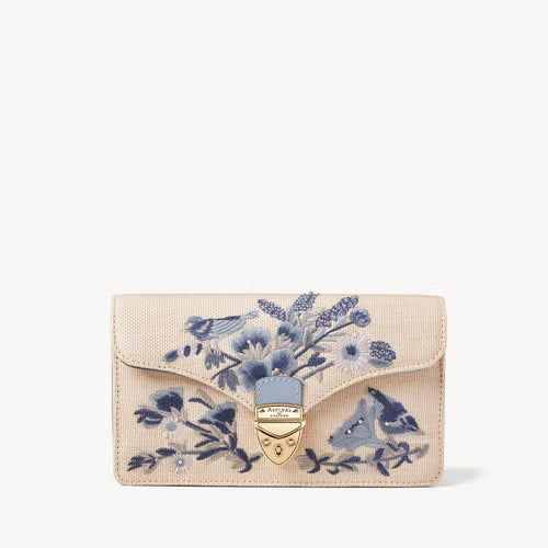 Clutch -  Sky Blue Ivory Canvas Raffia