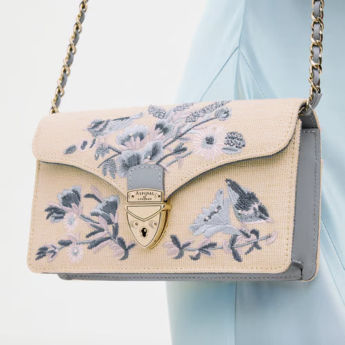 Clutch -  Sky Blue Ivory Canvas Raffia