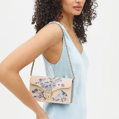 Clutch -  Sky Blue Ivory Canvas Raffia