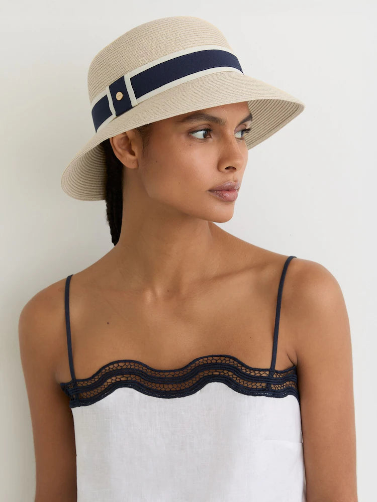 Natural Cindy Ribbon-Trim Straw-Effect Hat
