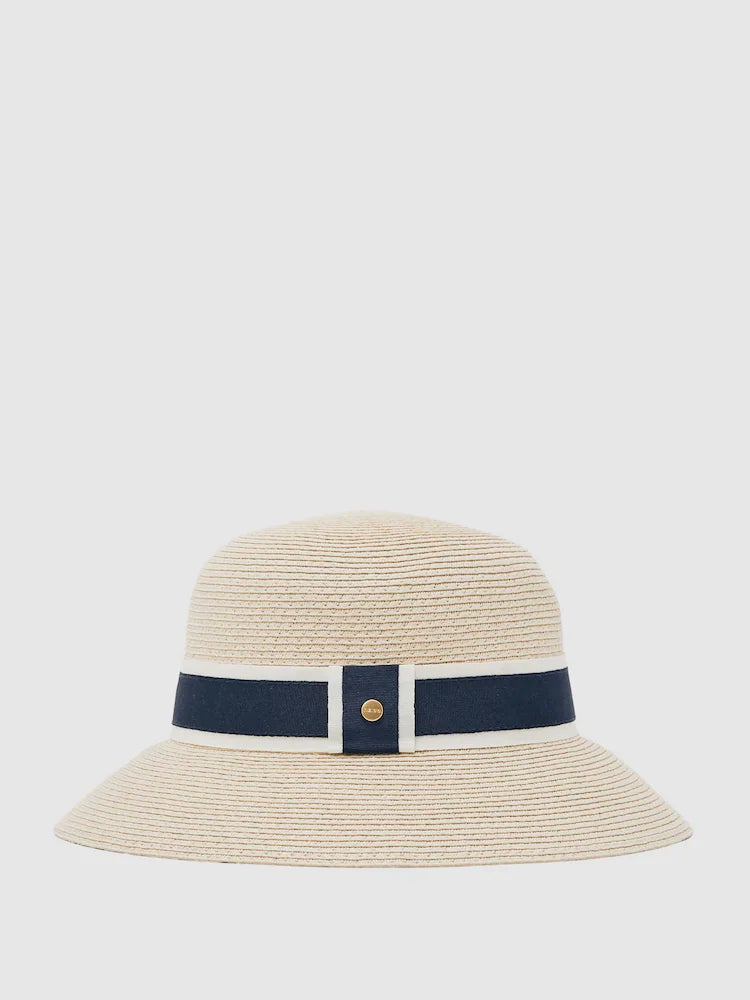 Natural Cindy Ribbon-Trim Straw-Effect Hat