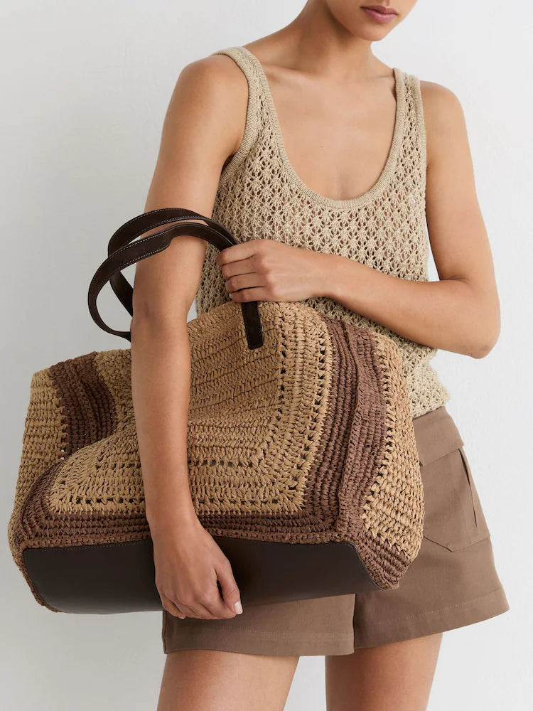 Natural Rosie Raffia-Effect Tote Bag