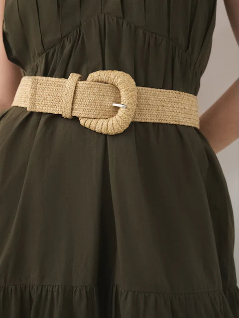 Neutral Wide Raffia Effect Belt