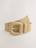 Neutral Wide Raffia Effect Belt